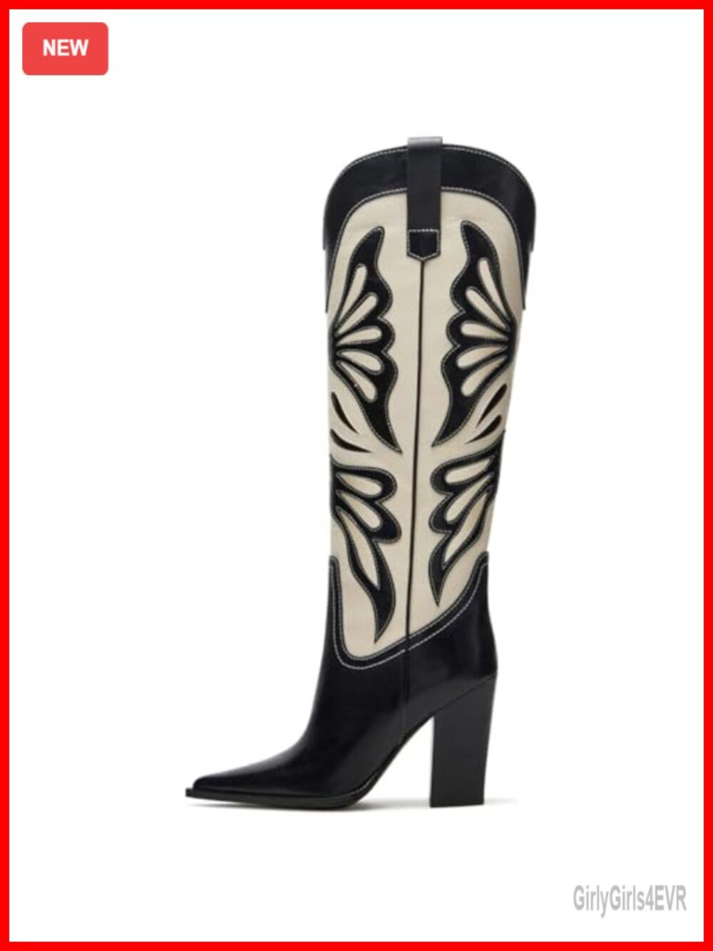 Women's Pointed Toe Chunky Heel Knee High Western Boots Side Zip
